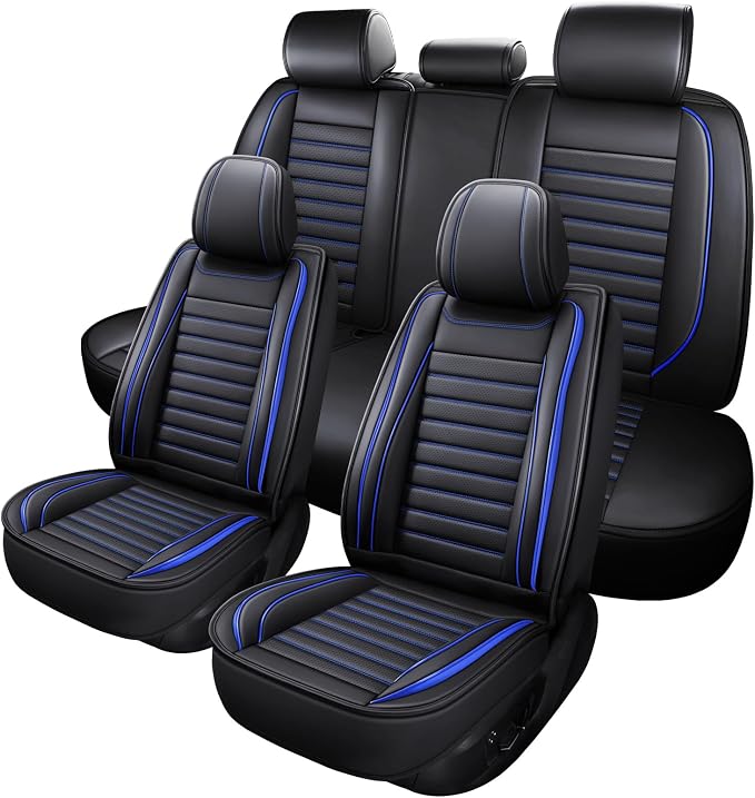 MINGBRON Leather Car Seat Covers Full Set, Universal Faux Leather Car Seat Covers 5 Seats, Automotive Seat Covers for Most Sedans SUVs Trucks, Front and Rear Seat Covers by MINGBRONCARSEATCOVER
