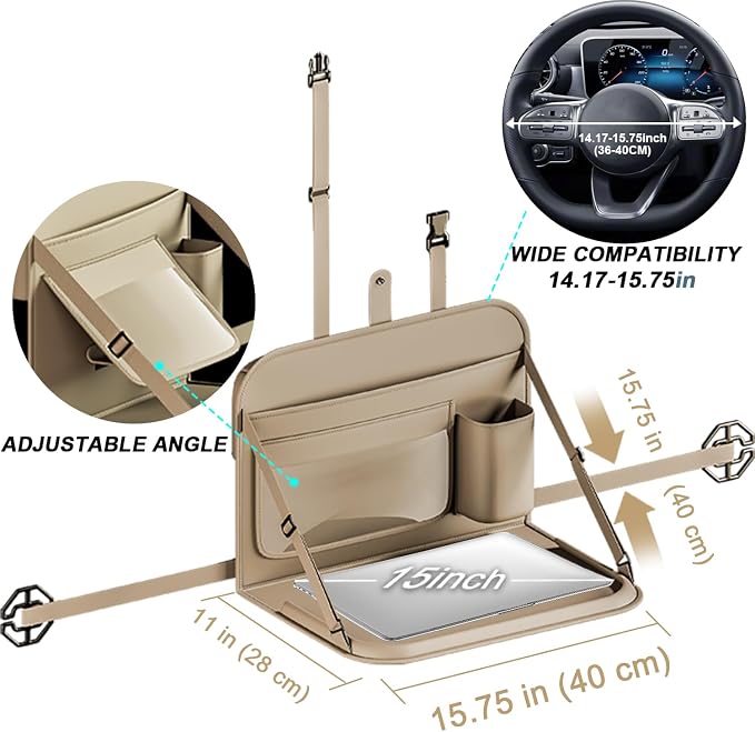 Backseat Car Organizer with Tray 1 Pack,Car Back Seat Eating Tray for Kids, Multifunctional Laptop Desk,Back Seat Car Storage & Tablet Holder for Children(Beige, 1PC) - Image 5