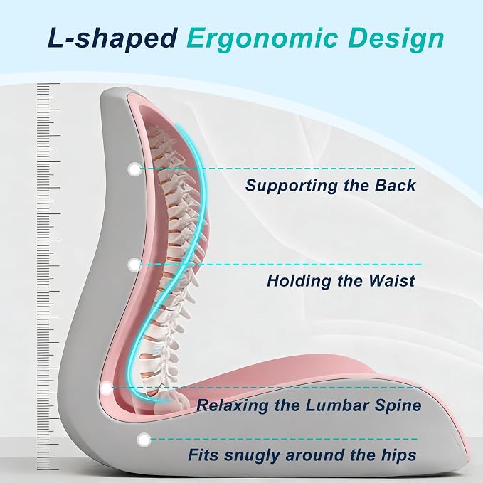 Seat Cushion for Office Chair, Ergonomic Cushion with Lumbar Support Pillow | Orthopedic Memory Foam Coccyx Cushion for Tailbone & Sciatica Pain Relief, Ideal For Office Chairs, Car Seats, Wheelchairs - Image 3