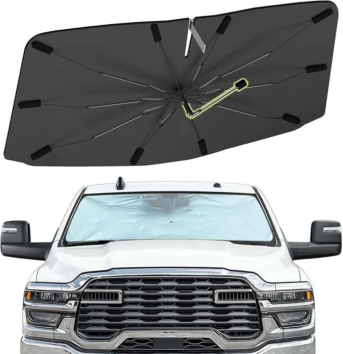 Windshield Sun Shade for Dodge RAM 2500 2016-2026, Custom Umbrella Shades | Foldable Front Window Sunshade with 360° Rotating Shaft, Car Shades with UV & Heat Protection by Visufy