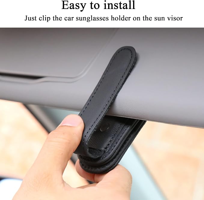 KIWEN 4 Packs Sunglasses Holders for Car Visor, Magnetic Leather Glasses Eyeglass Clip for Car, Ticket Card Clip Sunglasses Mount, Car Visor Accessories Gadgets(4, Black) - Image 5