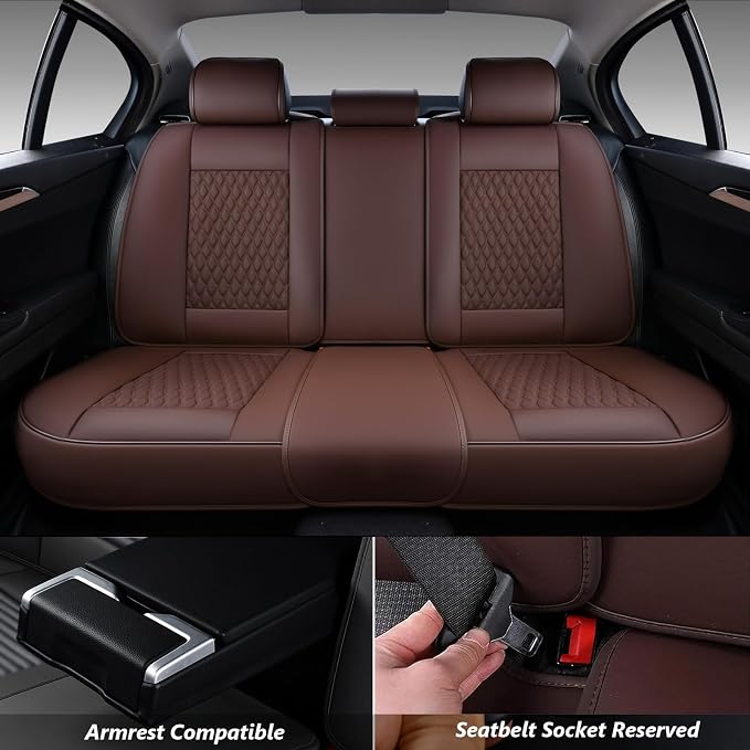 Coverado Car Seat Covers Full Set, 5 Seat Leather Seat Covers for Cars, Car Seat Protector with Lumbar Support, Waterproof Seat Covers Universal Fit for Most Cars SUV Trucks (Coffee) - Image 5