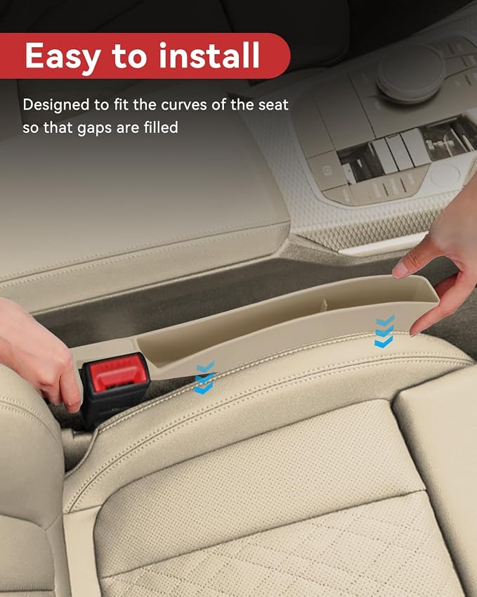 Car Seat Gap Filler, Seat Gap Organizer with Phone Holder, Car Seat Accessories, Car Organizer Fit SUV Truck-2PCS Beige - Image 2