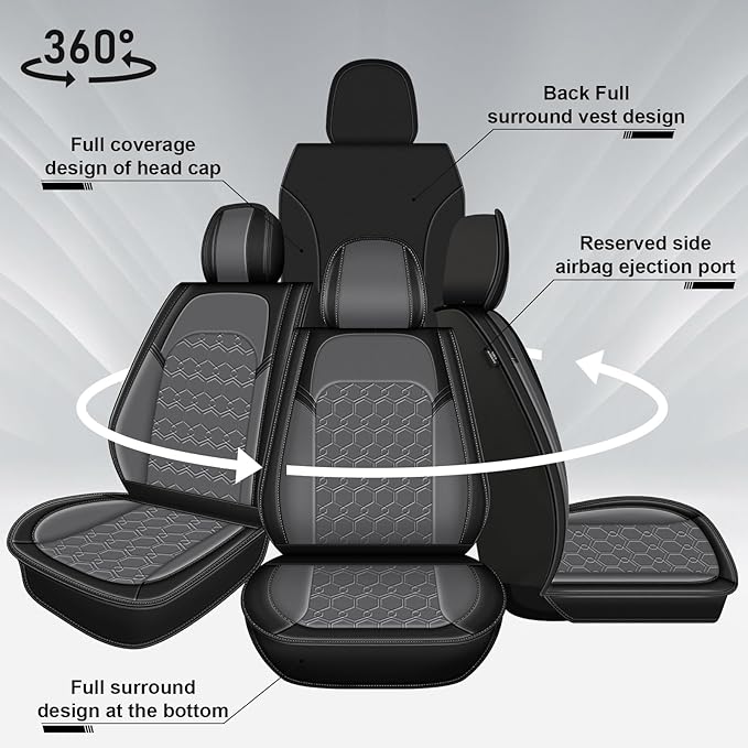 Car Seat Covers for Nissan Juke 2011-2017 Full Set Faux Leather | Waterproof Breathable Scratch Resistant 360° Wrap Airbag Compatible Easy Clean (5 Seats,Black & Grey) - Image 7