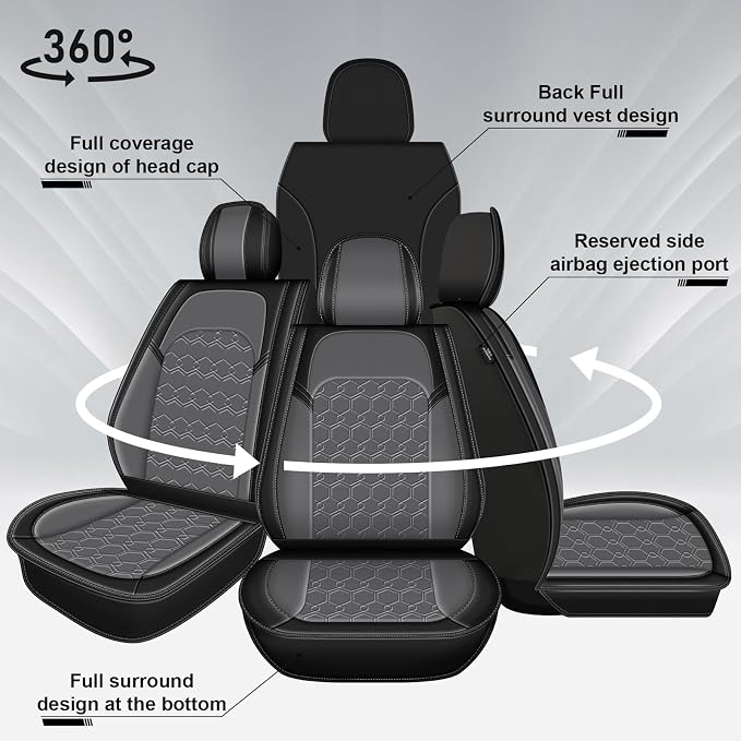 Car Seat Covers for Toyota Corolla 2014-2019 Full Set Faux Leather | Waterproof Breathable Scratch Resistant 360° Wrap Airbag Compatible Easy Clean (5 Seats,Black & Grey) - Image 7