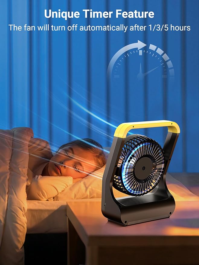 Gazeled Battery Powered Fan, Long Lasting Battery Operated Fans for Camping, Portable D-Cell Desk Fan with Timer, 3 Speeds, Whisper Quiet, 180° Rotation, for Office, Bedroom, Outdoor, 5'', Model: F15 - Image 6