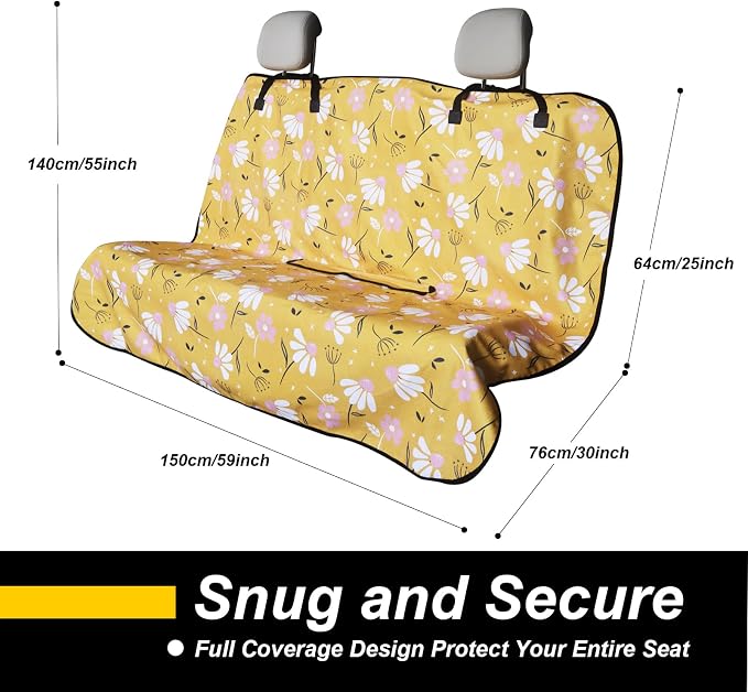 Back Seat Cover for Car Trucks Van SUV Jeep,Waterproof Rear Bench Towel Seat Covers for Dogs and Kids,Automotive Backseat Protector (Chamomile and Yellow) - Image 4