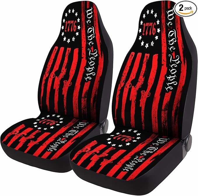 GENANY Vintage Patriotic Flag Car Seat Covers, 2-Piece Front Seat Set | 2-piece polyester front seat cover set, each 35 x 21 x 21 inches, with adjustable straps and hooks by GENANY