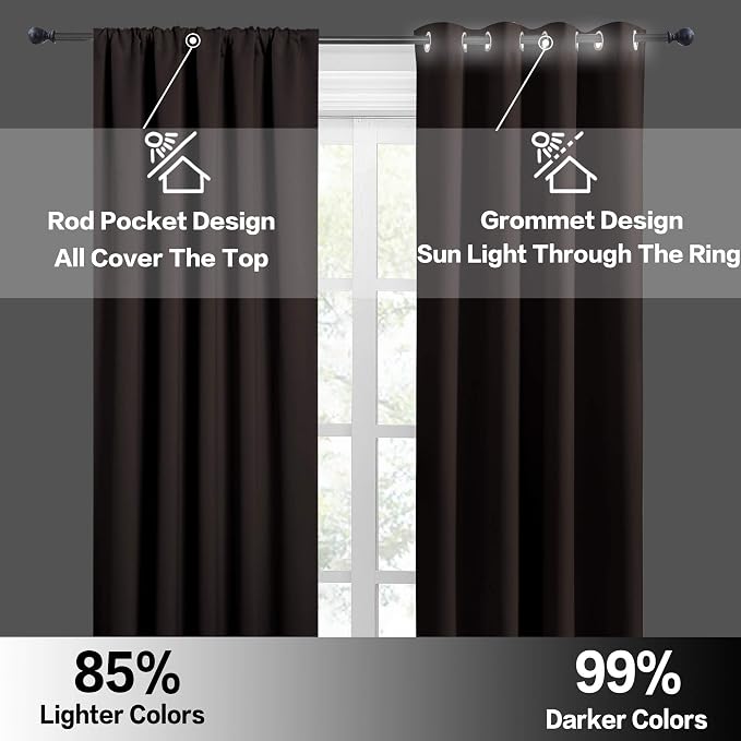 RYB HOME Small Window Curtains 45 inches Length for Kitchen Cafe Bathroom | Room Darkening Curtains & Drapes, Energy Saving, Thermal Insulated, For Kids Bedroom, W42 x L45, Brown, 2 Panels - Image 5