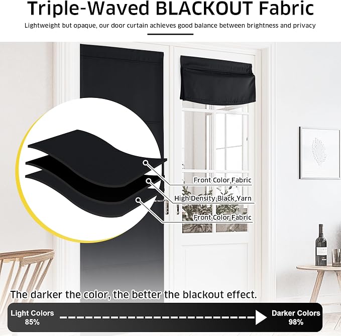 NICETOWN Black Magnetic Blackout No Drill French Door Curtain for Window | Thermal Insulated Short Curtain Blinds, Tie Up Roman Shade, Front Sidelight Curtains for Window Glass 24" W x 48" L, 1 Panel - Image 6