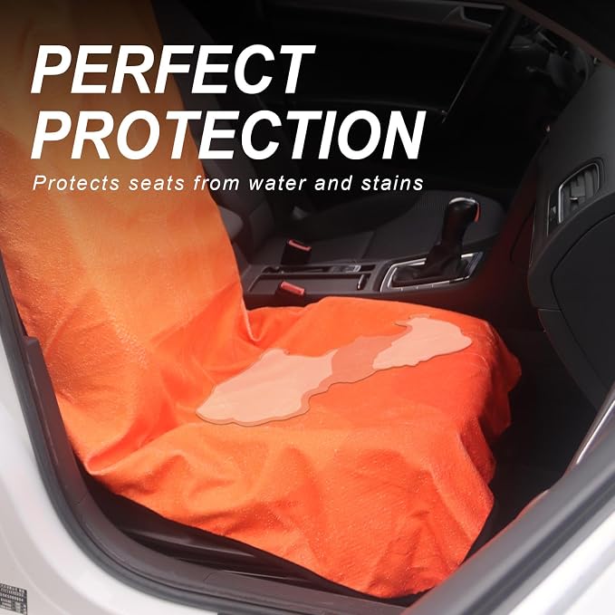 Sweat Towel Car Seat Cover Protector Front Seats for Gym Workout, Running, Swimming, Beach and Hiking, Waterproof Universal Seat Cover for Car, Trucks, Van & SUV (2, Gradient Orange, Front) - Image 3