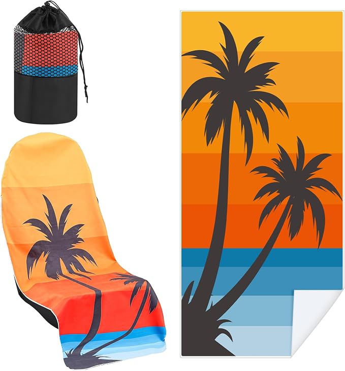 1 Pack Car Seat Towel Cover with Storage Bag, Beach Palm Trees Style | 63 x 32 in Car Towel Seat Cover Non Slip Waterproof, Gym Workout Swimming Running, Machine Washable Sweat Absorbent Protector by Hahafelt