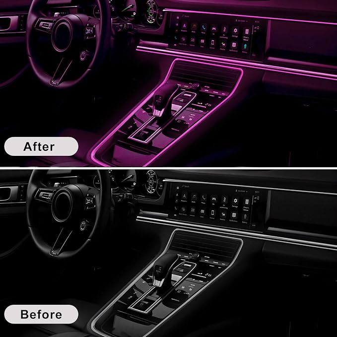 EL Wire Interior Car LED Strip Lights, 16.5FT 5V EL Wire Strip Neon Glowing Strobing Light w/ 5mm Sewing Edge, USB Electroluminescent Ambient Lighting Kit for Car Inside Decoration (Pink) - Image 5