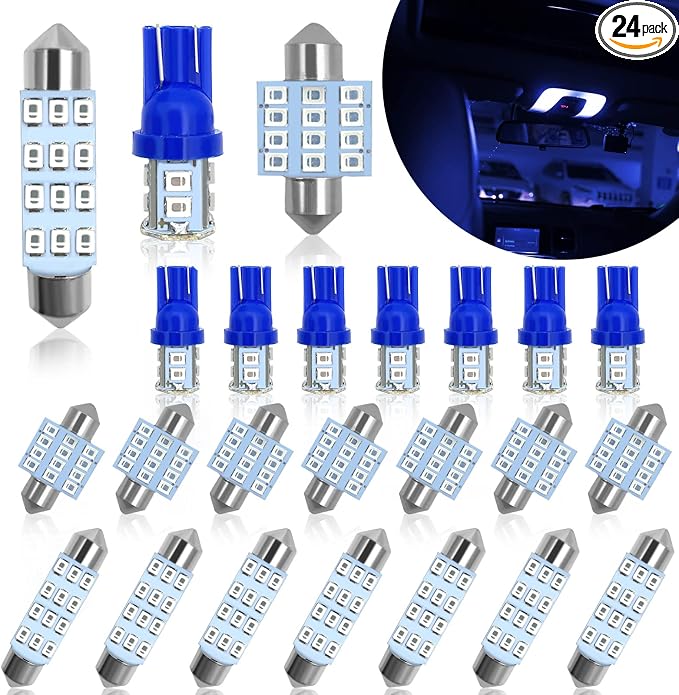 YOGEIER Car Led Bulb, Car Led Combination Set of 24 Sets, Used for Car Interior Lights, Indoor Map Dome Lights, Trunk Lights, License Lights, Etc. (Blue) by YOGEIER