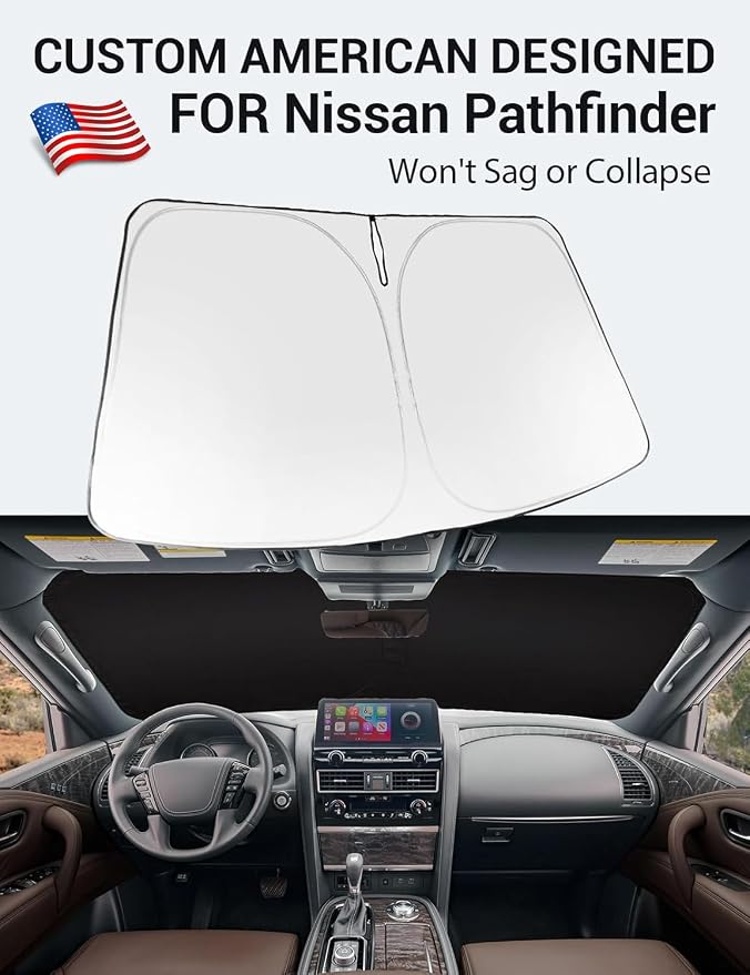 Proadsy Custom Fit Car Windshield Sun Shade for 2022-2026 Nissan Pathfinder | 240T Heat Shield, Drops Temp 54°F, Blocks 99% UV, Prevents Dashboard Cracking, Summer Parking & Beach Trips, Easy Twist-Fold - Image 2