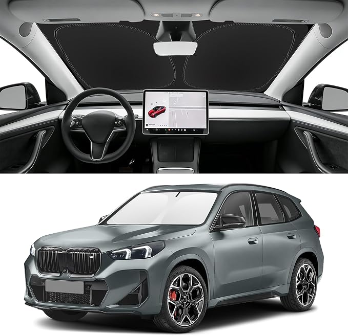Custom Fit Windshield Sun Shade for BMW X1 2016-2026 | Blocks UV Rays and Sun Heat, Helps Reduce Interior Temperature, Protects Dashboard from Fading, Folds Easily for Storage by SLOGENTO