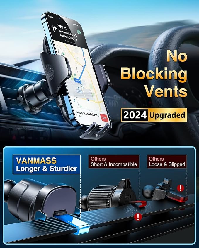 VANMASS [True Military-Grade] Car Phone Holder [Best Suction & Clip] Cell Phone Mount for Dashboard Windshield Vent Truck Cradle Dash Stand for iPhone 15 Pro Max 14 13 12 Android, Red - Image 5