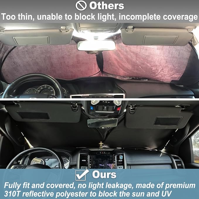 Premium Windshield Sun Shade for 2019-2025 2026 Dodge RAM 1500, Reflective 310T Material Front Window Sun Visor Blocks UV Rays Foldable Sunshade - Image 4