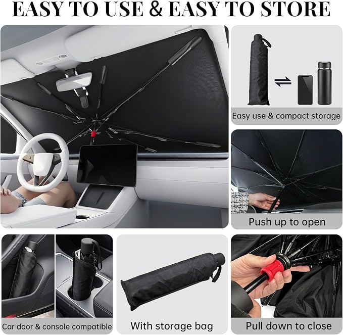 Car Window Shades & Windshield Sun Shade, Magnetic Car Sun Shade Set | 4 Side Window Shades + Windshield Umbrella with Bendable Handle, UV Blocking, Heat Insulation, for Car Camping SUV Truck Van - Image 5