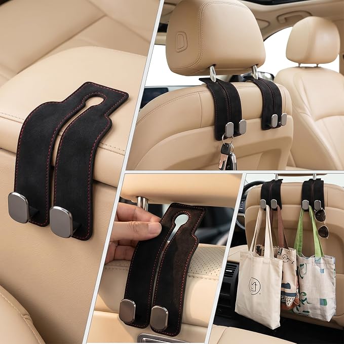 2 Pack Black Headrest Hooks for Car, Heavy Duty Purse Hook Holder Universal Vehicle Storage Organizer for Purses Bags Accessories - Image 6