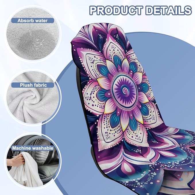 Purple Mandala Lotus Car Seat Cover Towel for Front Seat Only Boho Mandala Flower Car Seat Cover with Storage Bag Non-Slip Car Seat Towel Protector for Yoga Mat Auto Seat Interior Decor - Image 6