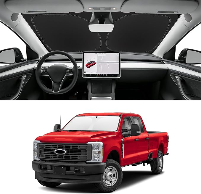 Custom Fit Windshield Sun Shade for Ford F250 F350 F450 2017-2026 | Blocks UV Rays and Sun Heat, Helps Reduce Interior Temperature, Protects Dashboard from Fading, Folds Easily for Storage by SLOGENTO