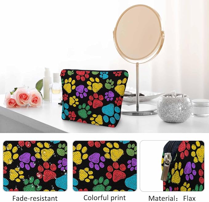 Woman Makeup Bag Dog Paw, Rainbow Doodle Paw Prints Cat Footprint Makeup Bags Travel Cosmetic Bags Toiletry Makeup Organizer Pencil Pouch Make Up Cosmetic Bag For Owners Lady Birthday Gifts - Image 5
