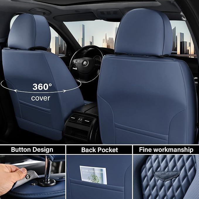 Coverado Seat Covers, Car Seat Covers Full Set, Blue Car Seat Cover, Car Seat Covers Front Seats Back Seat Cover, Waterproof Car Seat Cushion,Leather Seat Covers Seat Protector Universal Fit Most Cars - Image 6