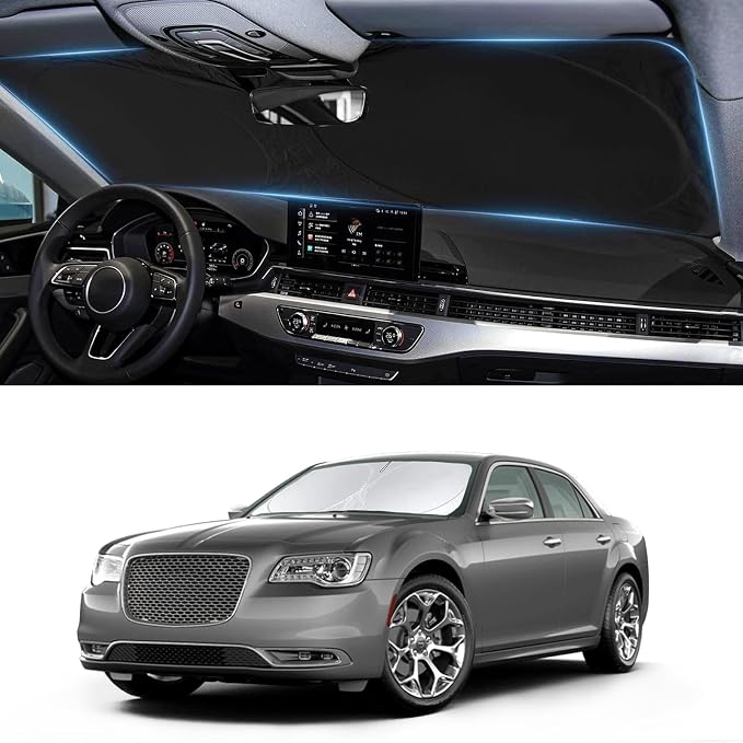 Windshield Sun Shade for Chrysler 300 300C 2011-2023 2024 2025 Sun Visor | Foldable Front Window Shield Cover Sun Protector Car Accessories Block UV Rays Heat by BOODANCARS