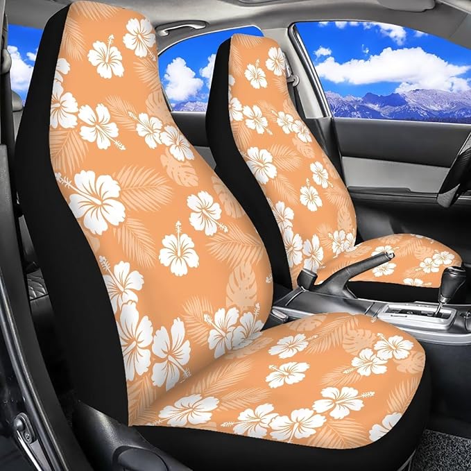 Hawaiian Florals Car Front Seat Covers for Women Set of 2 Tropical Car Seat Cover Elastic Polyester Protection Interior Accessories for Cars SUV Sedans - Image 2