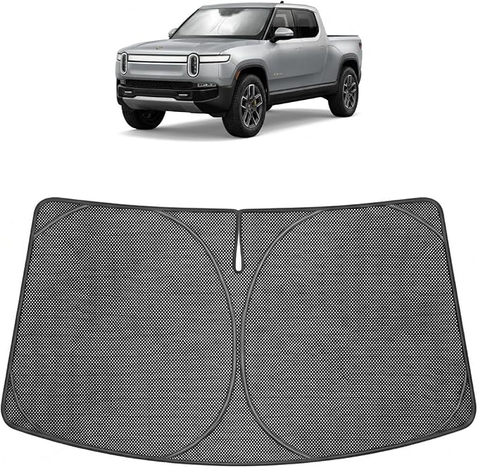 Proadsy Custom Fit 2022-2026 Rivian R1T Windshield Sun Shade, Blocks Heat | Ice Crystal Micro-Refraction Blocks 99% UV, Drops Cabin Temp 54°F. Foldable Full Coverage for Summer Parking/Camping Privacy by Proadsy