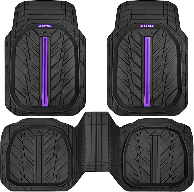 CAR PASS Tire Tread DeepDish Rubber Floor Mats for car Heavy Duty car mats All Weather, Universal XL~M Trim to Fit for Truck SUV Vehicle Automotive, Waterproof car mats 3 Piece (Purple Black) - Image 9