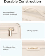 BAGSMART Travel Makeup Bag, Make Up Bag with Multiple Compartments for Organizer, Durable & Compact Cosmetic Organizer for Women for Travel Accessories (Beige) - Image 6