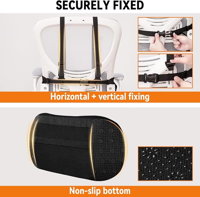 Lumbar Support Pillow for Car,Back Support for Car Seat Cushion,Adjustable Straps Securely Fixed Car Lumbar Support Pillow for Office Chair (Gray for Office Chair) - Image 3
