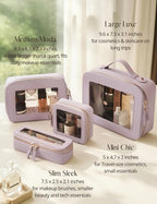 Clear Makeup Bag with Zipper, Set of 2, Mini and Medium, Purple | Clear Travel Bags for Toiletries, Structured Cosmetic Case for Women, Waterproof PU Leather, Wide Open Portable Car Organier - Image 9