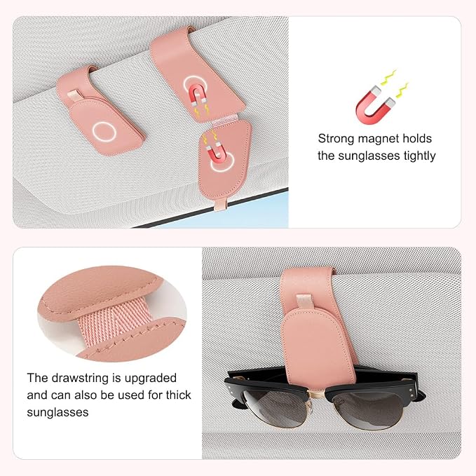 Sotfamily Magnetic Sunglass Holder for Car Visor, 2 Packs, Faux Leather | Strong Magnetism, for Most Car Visors, No Marks on Visor, Gift-Ready Packaging, Sunglass Organizer, Car Accessories for Men - Image 4
