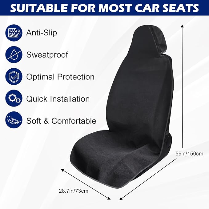Waterproof Sweating Car Towel Seat Cover for Gym Workout, Running | Swimming, Beach and Hiking, Universal Fit Non-Slip Towel Bucket Seat Protector for Cars SUV Trucks (Black) - Image 2