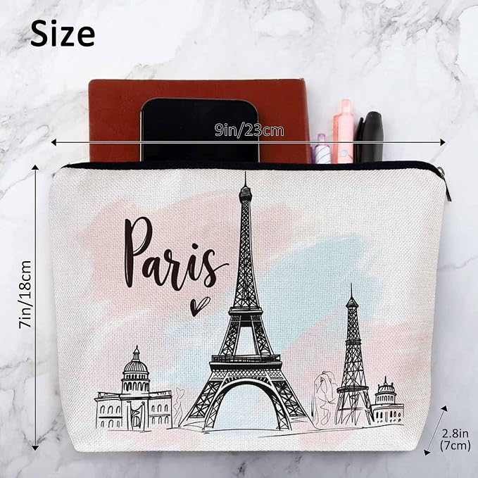 Women Cosmetic Bag Eiffel Tower, Watercolor Paris Eiffel Tower Cute Makeup Bag For Purse Cosmetic Travel Bag For Toiletries Makeup Storage Bag Flax Skincare Bag Make Up Pouch Bags - Image 4