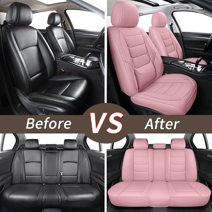 Leather Car Seat Covers Full Set Automotive Seat Protectors | Breathable Waterproof Durable Full Surround & Lumbar Support Design Non-Slip Universal Fit for Most Cars SUV Trucks Van Pink - Image 7