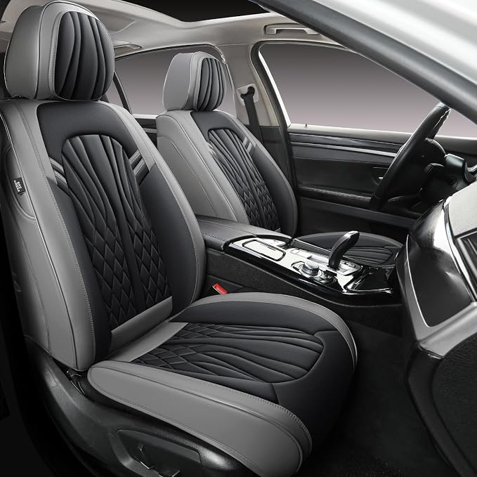 MINGBRON Leather Car Seat Covers,Car Seat Protector Waterproof,Seat Covers Full Set, Car Seat Protectors 5 Seats,Automotive Seat Covers Fit Most Cars Grey&Black - Image 2