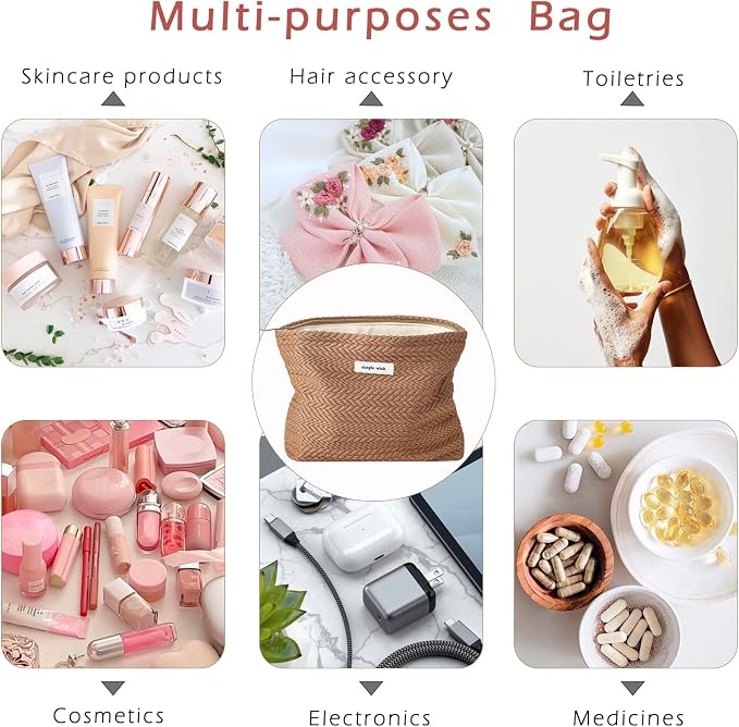 RSRSLEII Travel Makeup Bag, Cute Travel Toiletry Bag(02 Brown) | Aesthetic Portable Cosmetic Bag with Zipper, Coquette Makeup Pouch, Skincare Bag Car Storage Bag for Women and Girls - Image 7