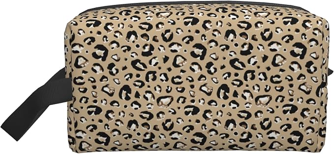 Leopard Print Makeup Bag - Durable 600D Oxford Fabric Travel Cosmetic Bag, Shockproof Foam Padded Toiletry Organizer for Gym & Daily Use 10x6.2x4.9 Inch by OLUSENMO