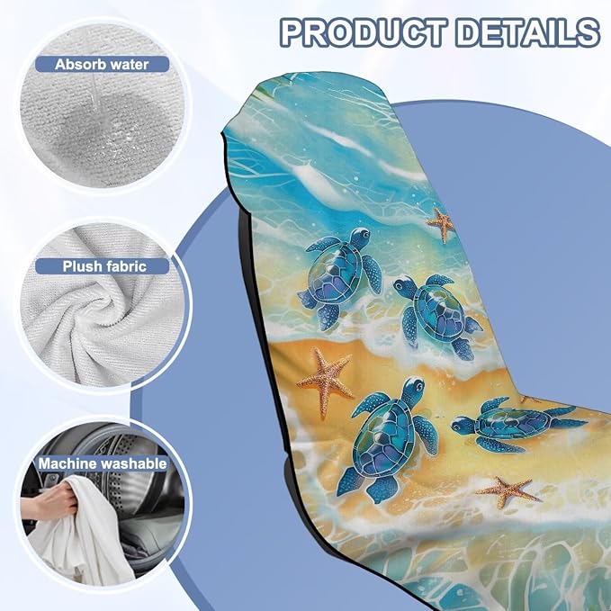 Beach Turtle Car Towel Seat Cover Breathable Car Seat Cover Protector Comfortable Soft Cars Accessories with Storage Bag for Cars SUV Trucks - Image 6