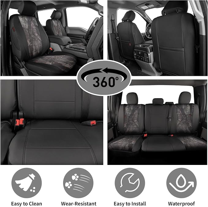 EKR F150 Seat Covers Custom Fit for (SuperCab/Extended Cab) 2015 2016 2017 2018 2019 2020 Ford F-150 Raptor,(2 Door,2nd Row/NO Armrest) Full Set-Faux Leather(Black/Woodland Camo) - Image 2