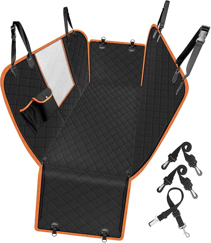 Dog Car Seat Cover, Waterproof Nonslip Pet Seat Cover for Back Seat with Storage Pockets Mesh Visual Window, Heavy Duty Scratchproof Pet Dog Seat Cover Hammock for Cars Trucks and SUVs by GuangzhouTailinTechnologyCo