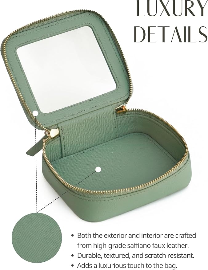 Clear Makeup Bag with Zipper, Set of 2, Mini and Medium, Sage Green | Clear Travel Bags for Toiletries, Structured Cosmetic Case for Women, Waterproof PU Leather, Wide Open Portable Car Organier - Image 4