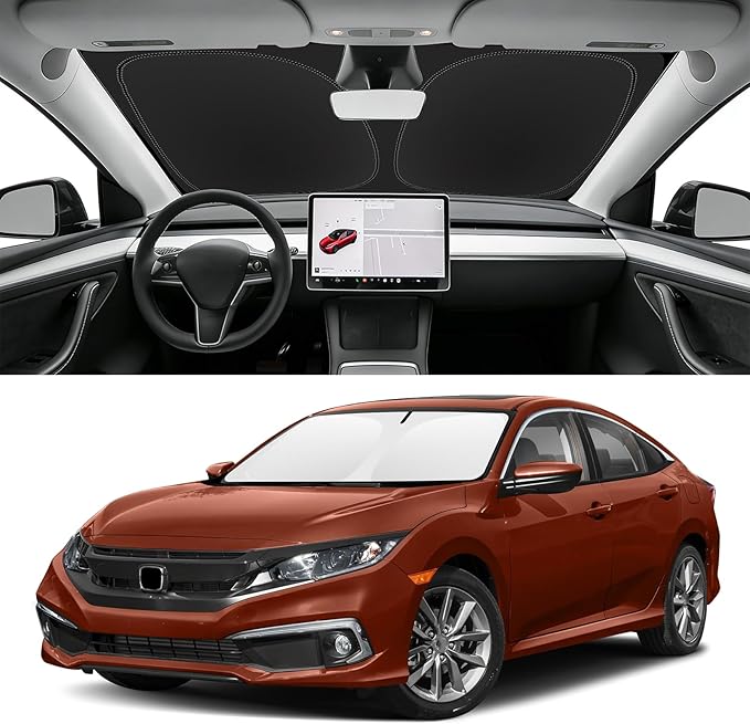 Custom Fit Windshield Sun Shade for Honda Civic 2016-2021 | Blocks UV Rays and Sun Heat, Helps Reduce Interior Temperature, Protects Dashboard from Fading, Folds Easily for Storage by SLOGENTO