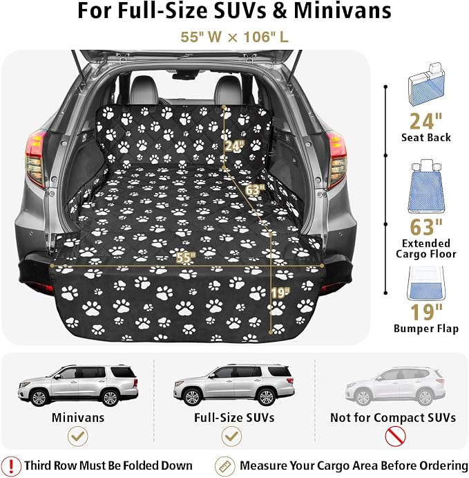 F-color SUV Cargo Liner for Dogs - Heavy Duty Trunk Cover for Full-Size SUV | Pet Cargo Cover with Bumper Flap Protector, Non-Slip Car Trunk Mat, Dog Car Seat Cover Prevents Scratches Pet Hair Mud Dirt - Image 2