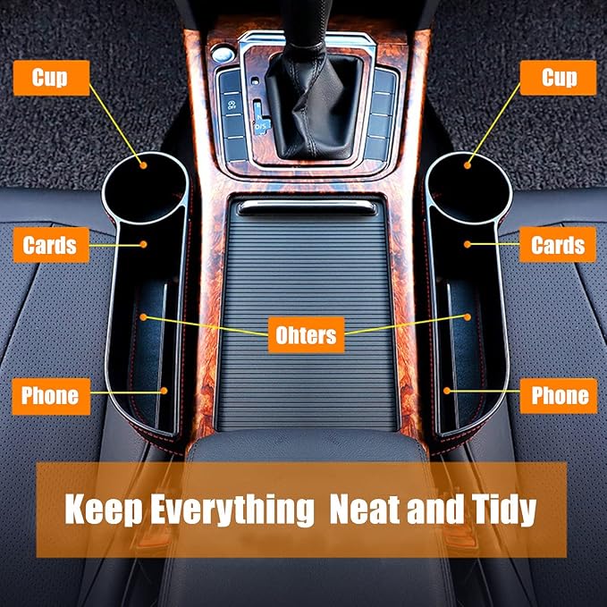 Car Seat Gap Filler Organizer Between Front seat car Organizer and Storage Box, Auto Premium PU Leather Console with Cup Holder, Car Pocket for Interior Essentials (for Passenger Side) - Image 2