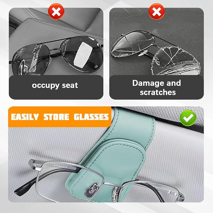 Sunglasses Holder for Car Visor, Microfiber Leather Magnetic Sun Visor Eyeglasses Hanger & Ticket Card Clip, Multi-Function Automotive Interior Glasses Mount, Universal Fit (Sky Blue) - Image 5